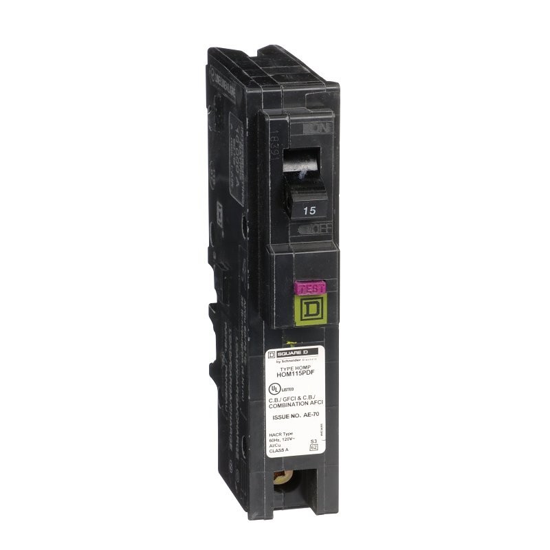 Square D Homeline HOM115PDFC 15 Amp Single Pole Plug On Neutral Dual Function