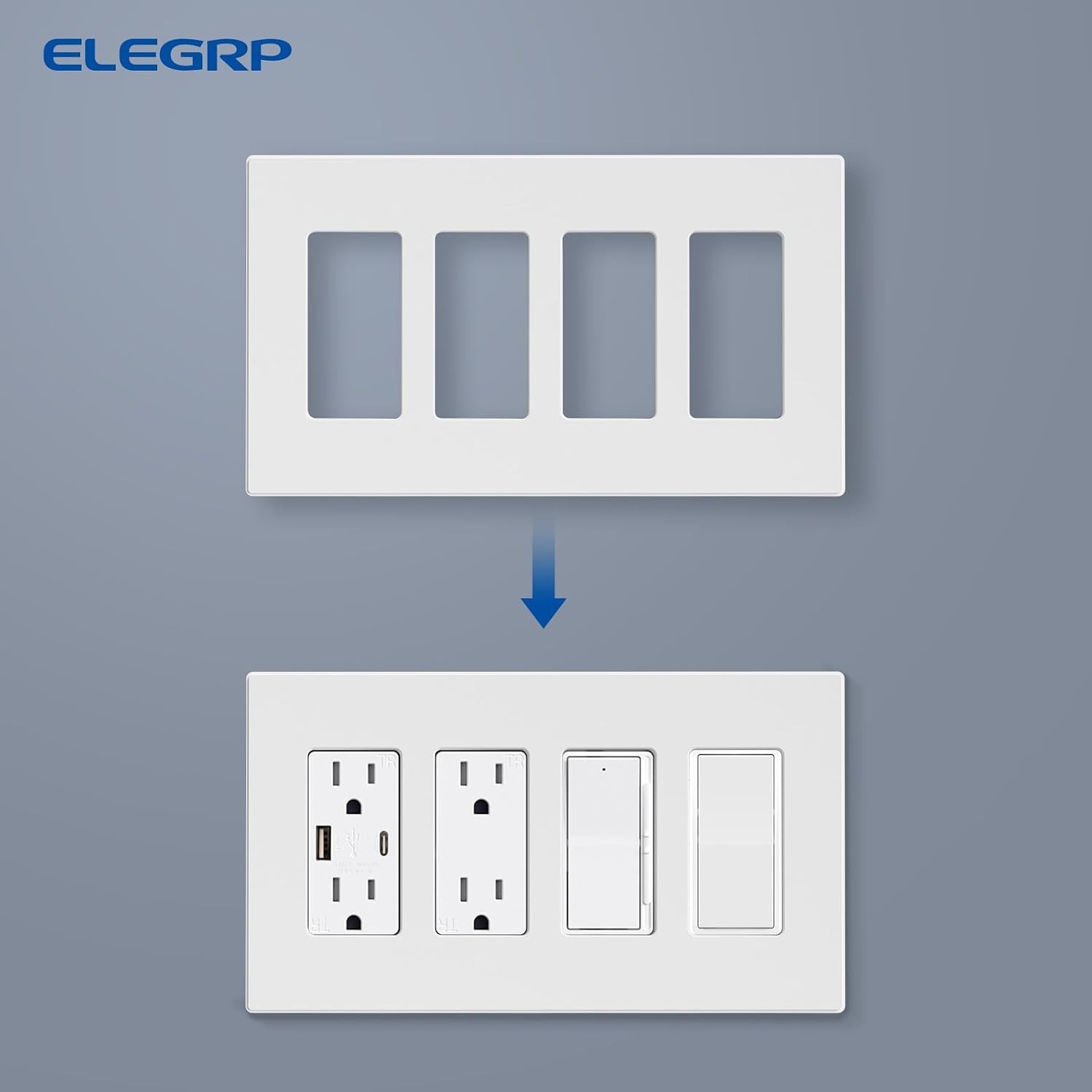 4-Gang Screwless Wall Plates, 5 Pack, Matte White
