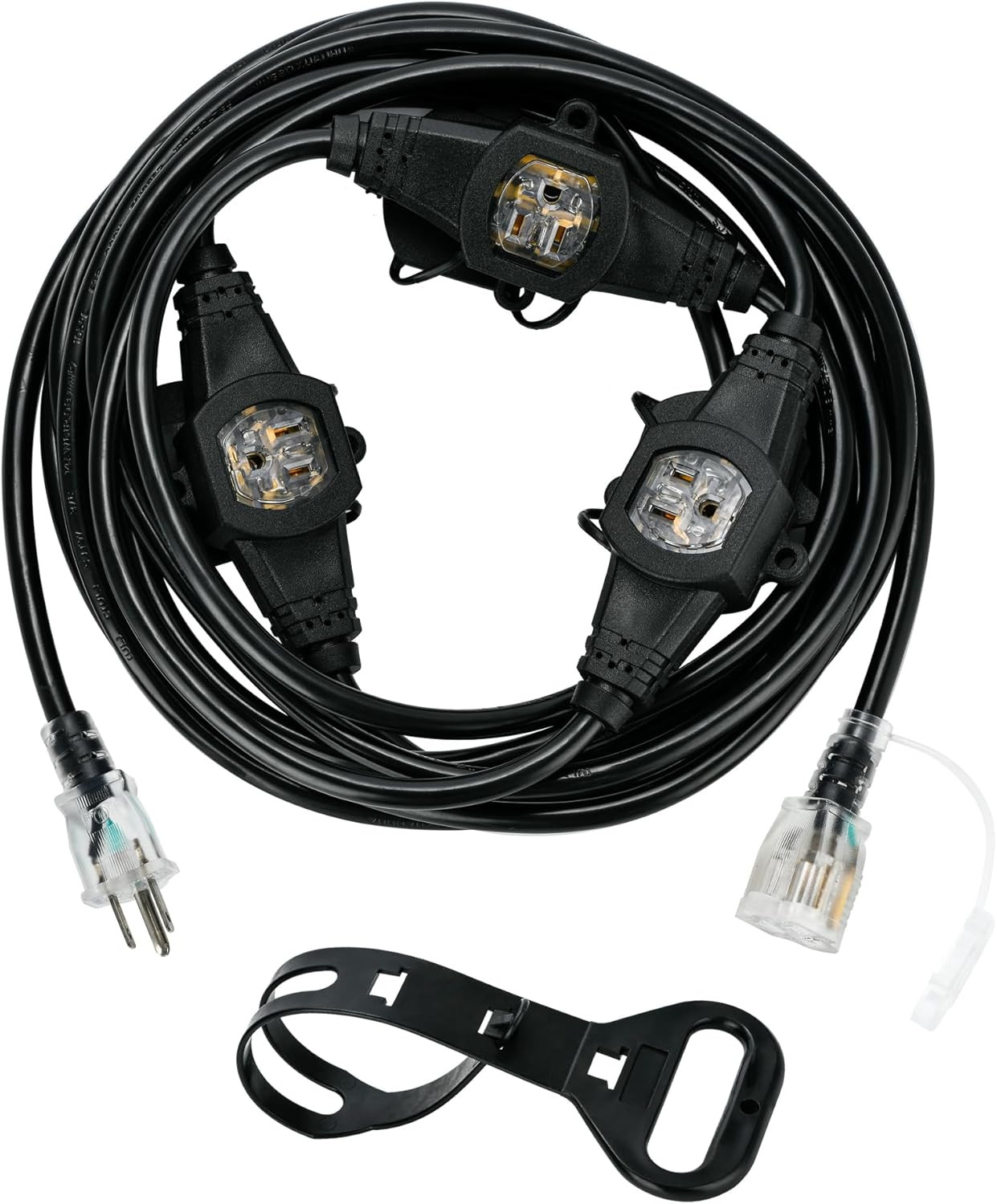 20FT 16 Gauge Multi-Outlet Outdoor Extension Cord, 4 Evenly Spaced Weatherproof