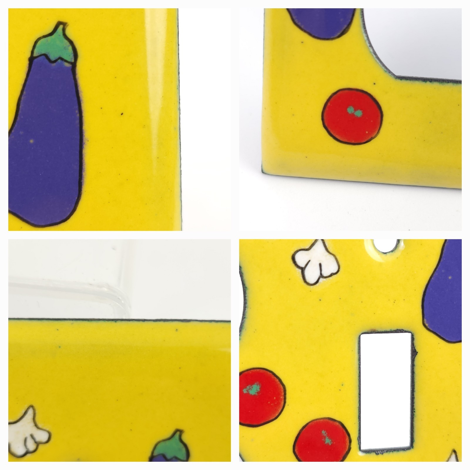 Vintage Enameled Copper Kitchen Light Switch Outlet Cover Yellow w Vegetables