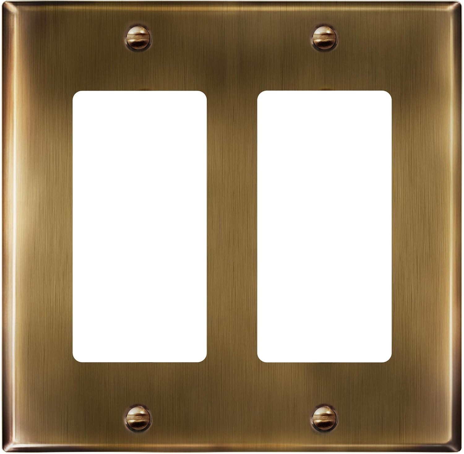 Antique Brass 2-Gang Stainless Steel Switch Plate – Corrosion Resistant Elegance