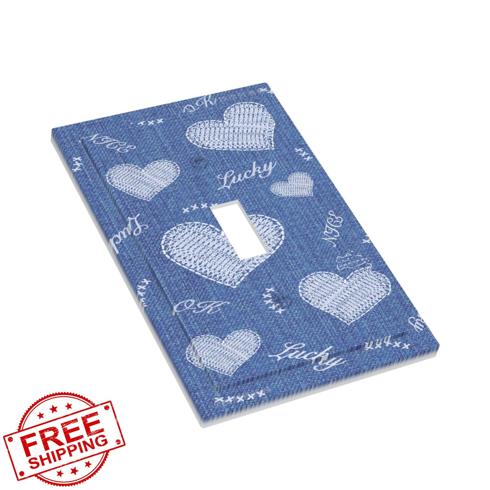 Naiqadnehz Switch Plate Denim Style White Heart Single Toggle 5×3