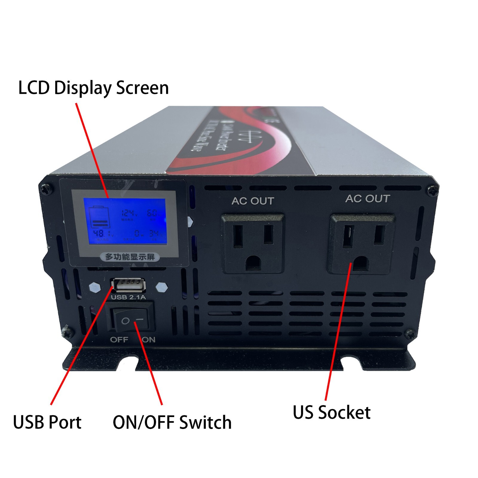 2500W Power Inverter 12V/24V/48V DC to 110V 120V AC 60HZ Pure Sine Wave From US