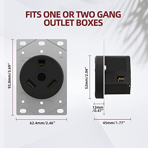 30 Amp 125 Volts 3 Prong Grounded Flush Mount Power RV NEMA TT-30R Black Outlet
