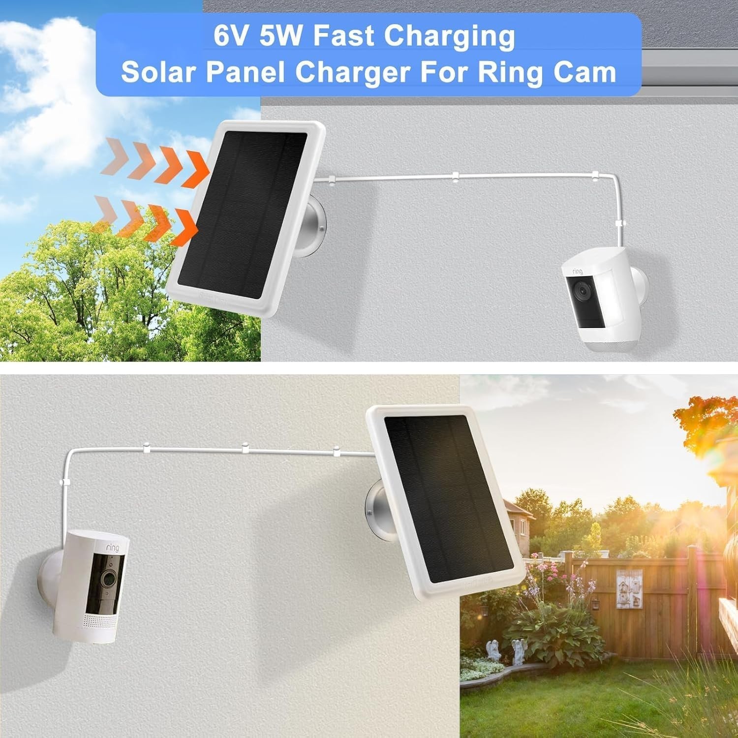 Solar Panel for Ring Camera(2Nd Generation), 2 Pack 5W Solar Panel with 10FT/3M
