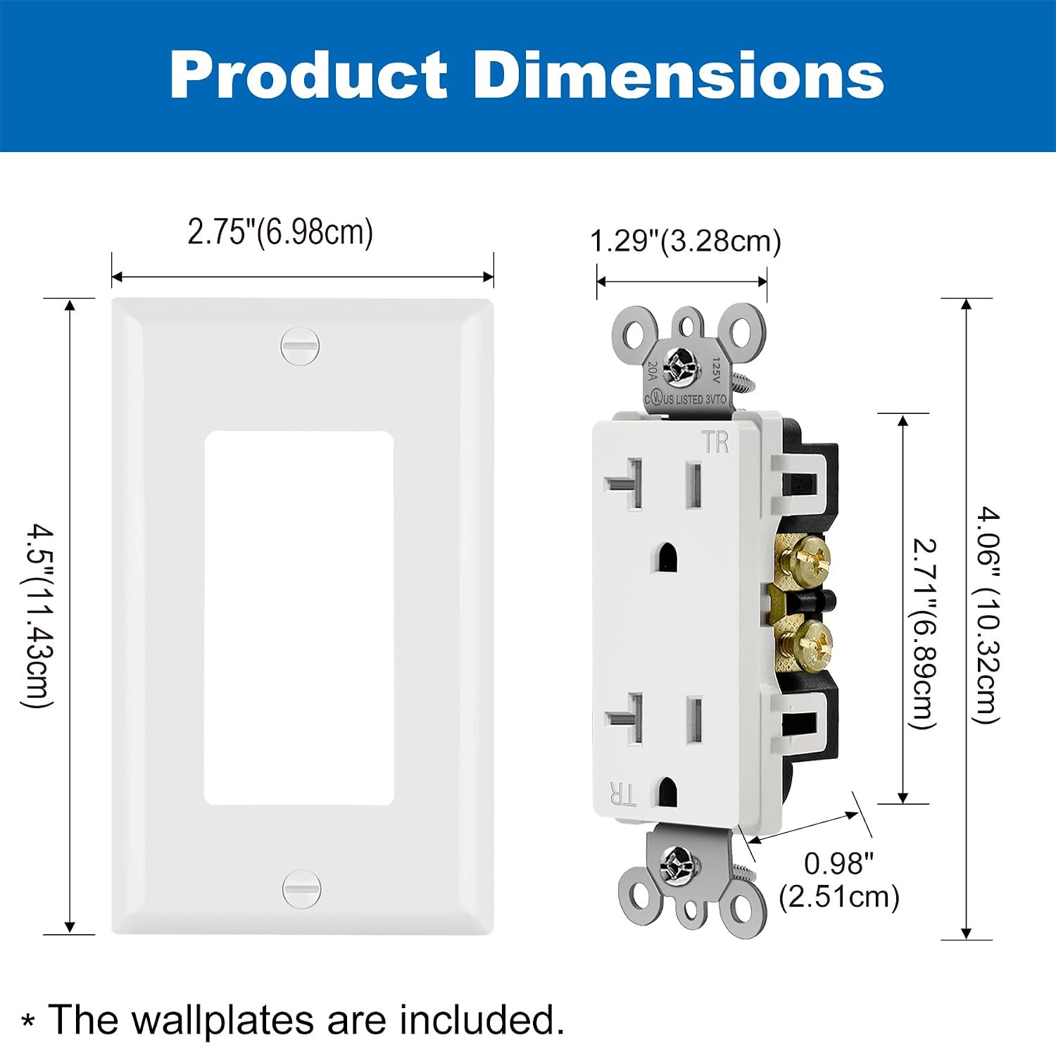 50 Pack 20 Amp Outlet, Tamper-Resistant (TR) Standard Electrical Wall Outlet, UL