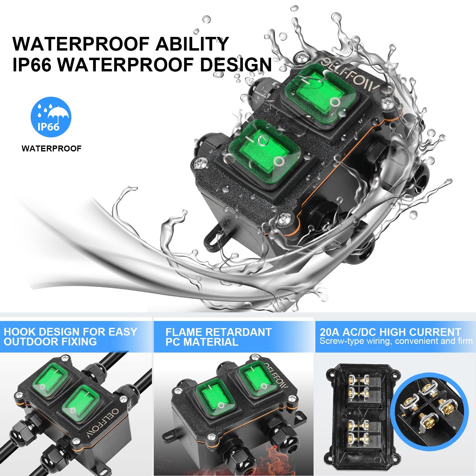 Waterproof On Off Toggle Switch DPST AC/DC 20A-125V 16A-250V 30A-24V 35A-12V
