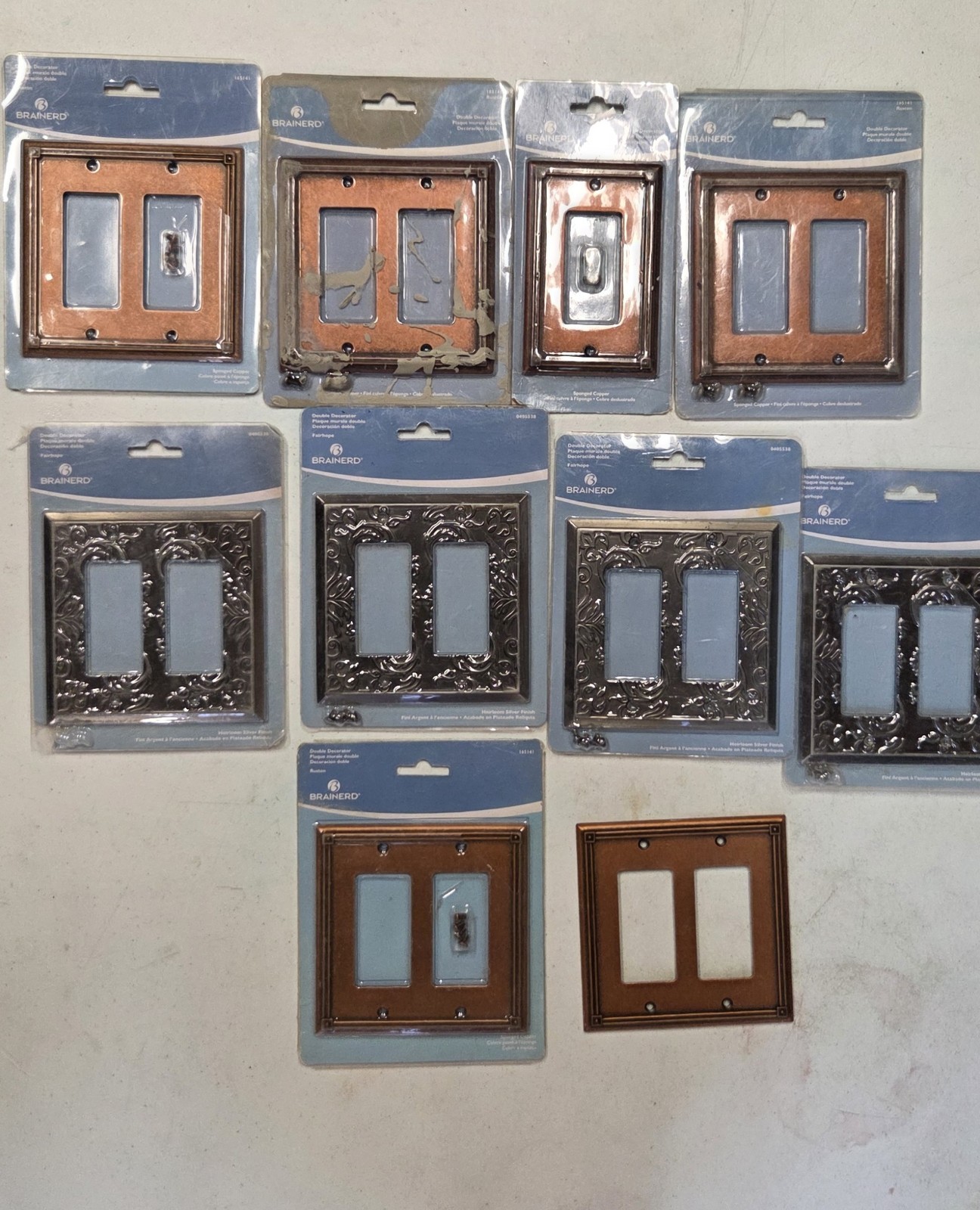 Brainerd Fairhope 2-Gang Decorator/Rocker Wall Plate Sponged Copper/Silver Metal