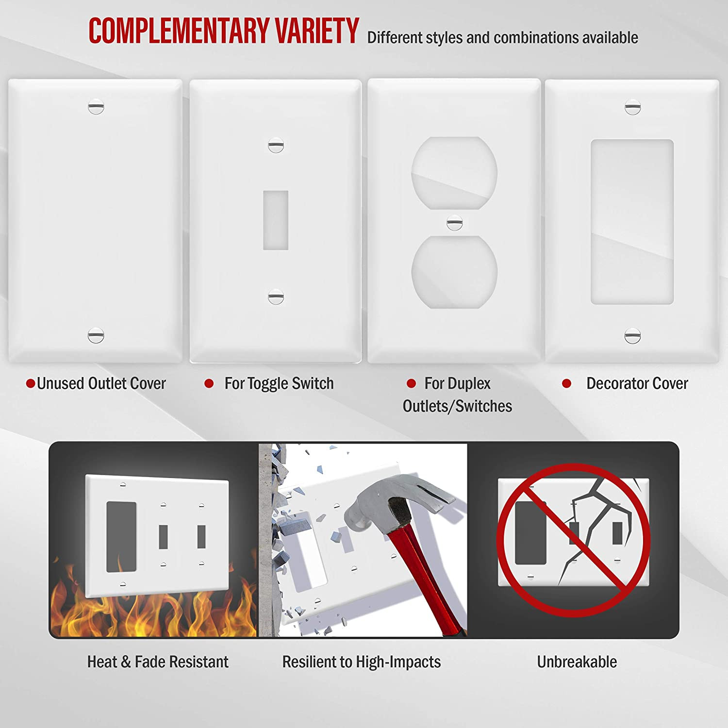 Combination Double Toggle/Single Decorator Rocker Outlet Wall Plate, Standard Si