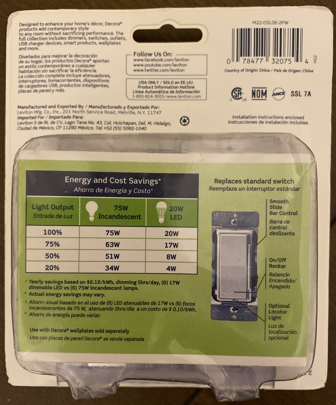 NIB WHITE LEVITON DSL06 DECORA ROCKER DIMMERS WITH SLIDE BAR SET OF 2 , 600W