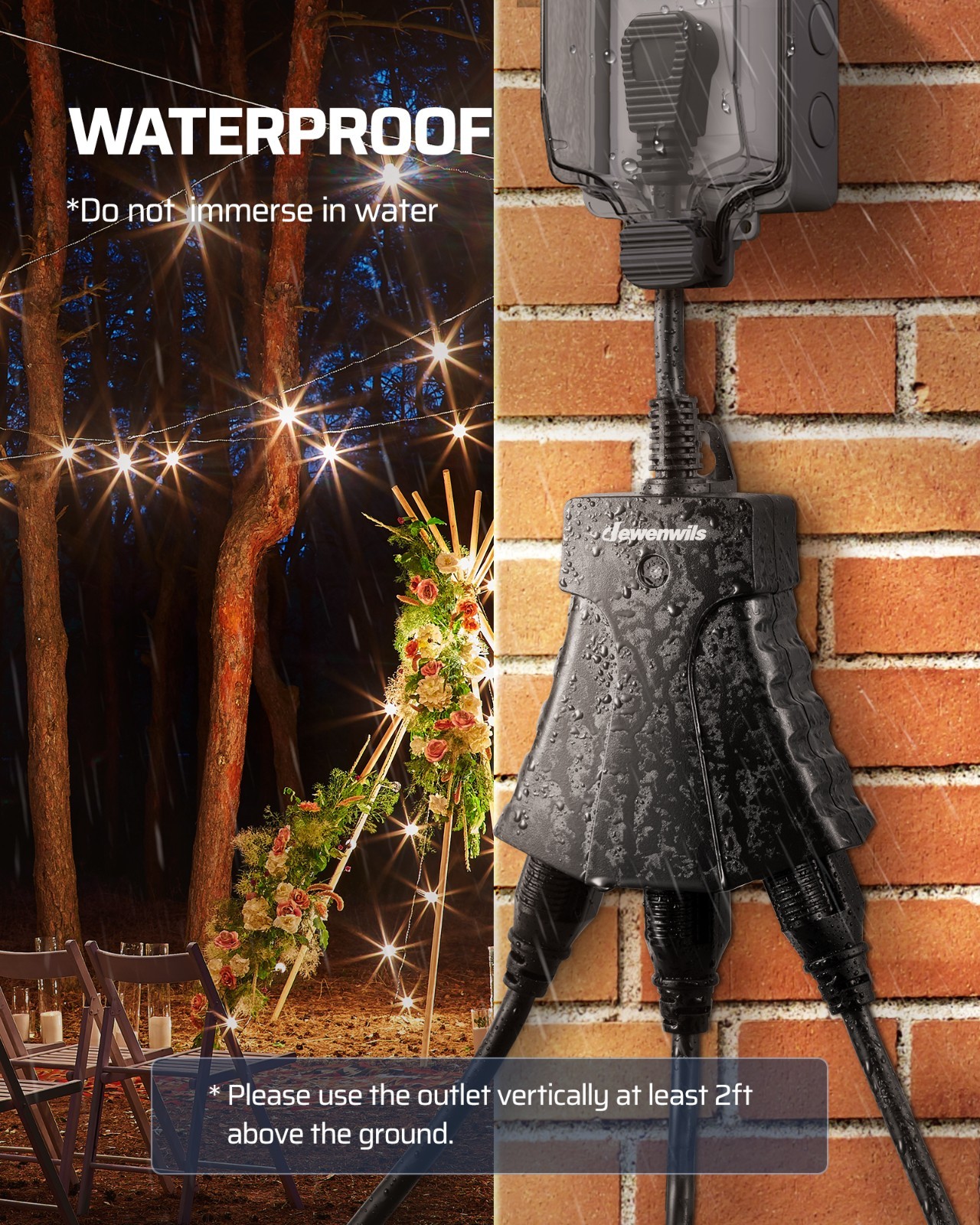 DEWENWILS Outdoor Electrical Outlet with Wireless Remote 3 Grounded Sockets ETL