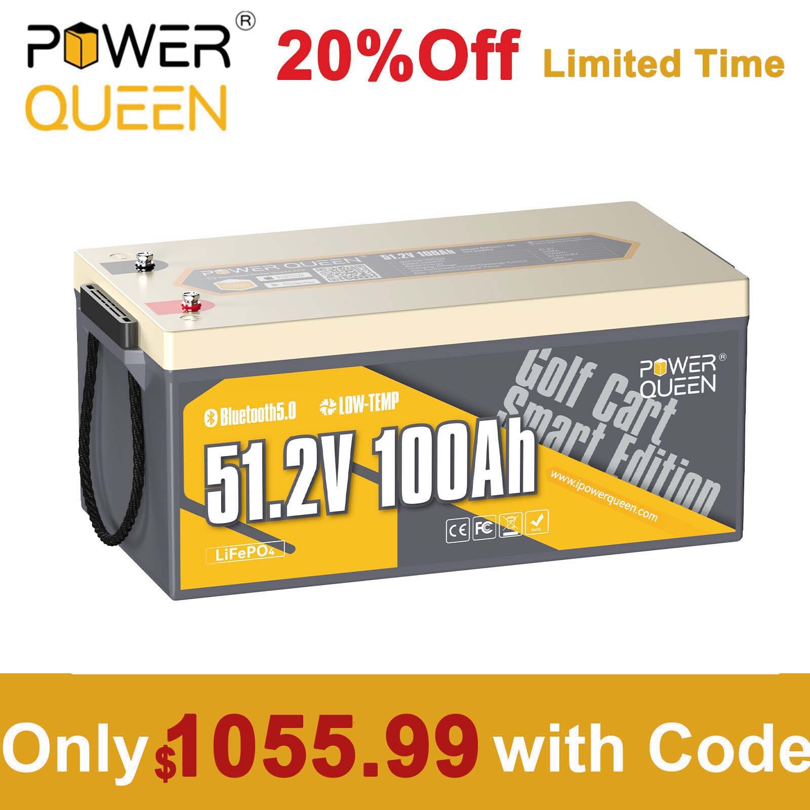Power Queen 48V 100Ah Bluetooth Golf Cart Lithium Battery Low Temp. Cut Off BMS