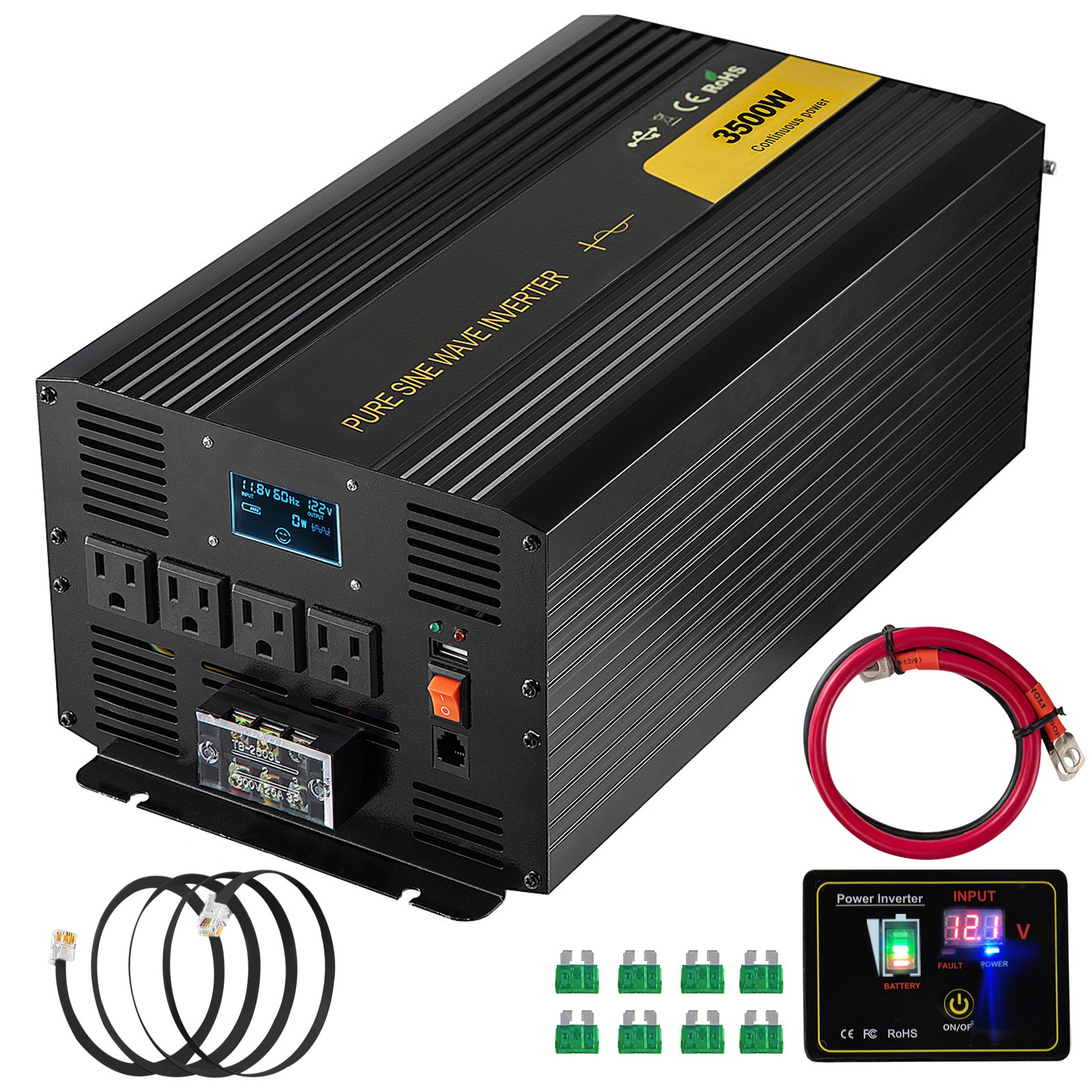 Uimoso Pure Sine Wave Inverter Power Inverter 3500W DC12V to AC120V Inverter LCD