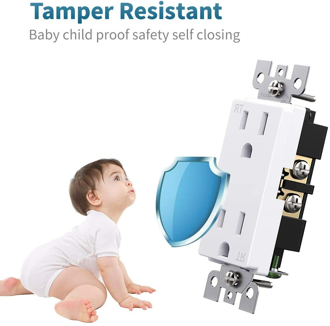 Outlet Socket, Decora Duplex Receptacle 15 Amp, 125 Volt Tamper Resistant,10Pack