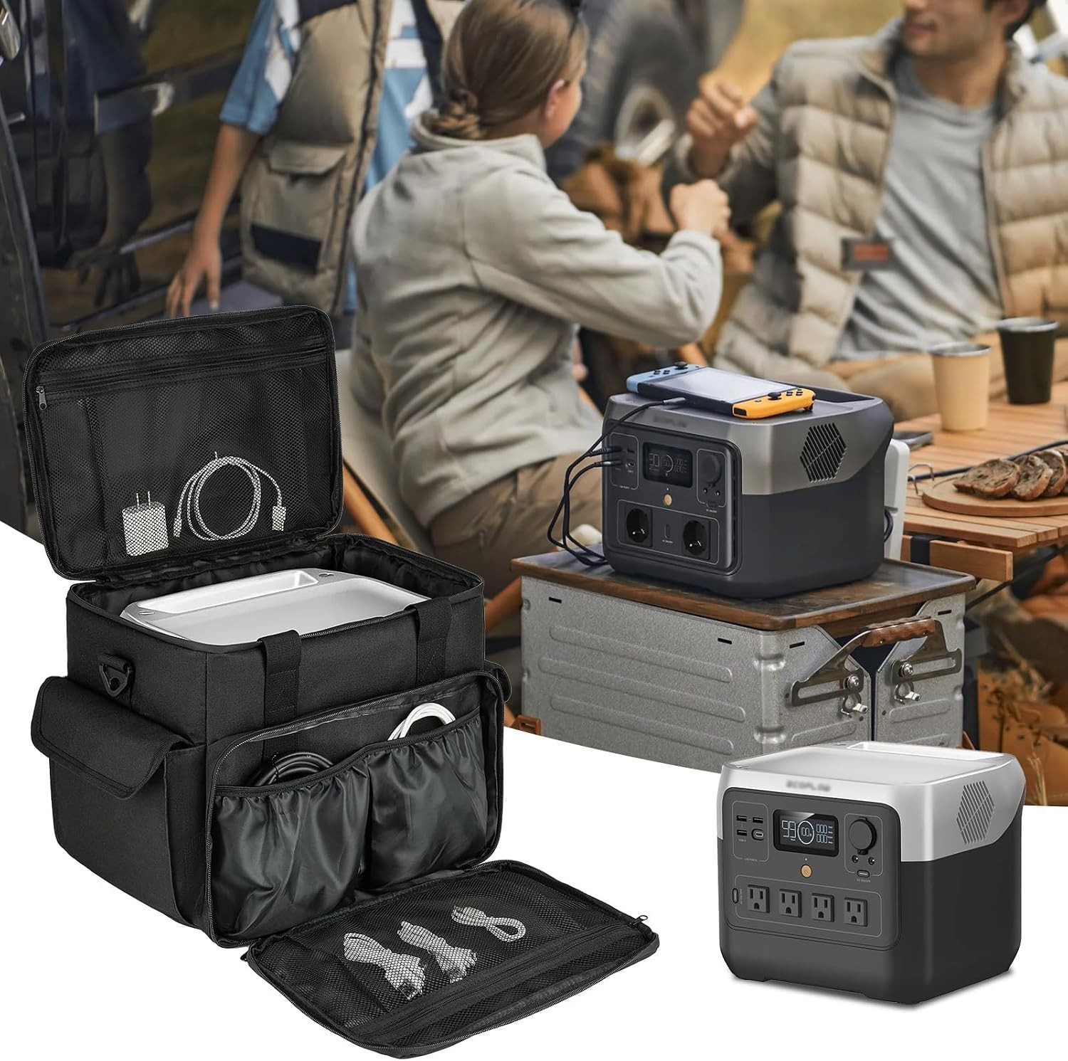 Multi-Compartment Carrying Case for Jackery Explorer 1000 & More – Classic Black