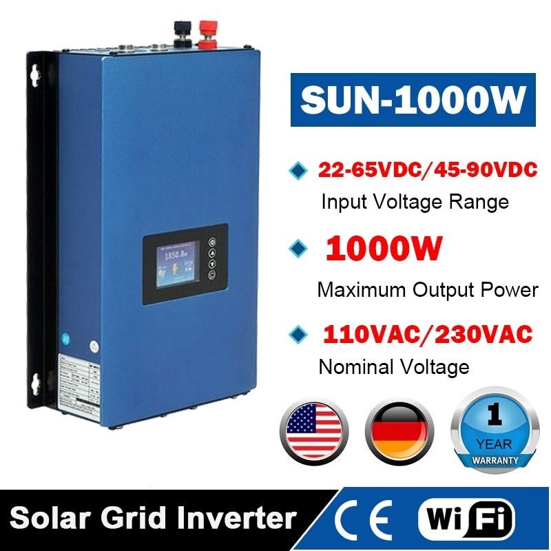 1000W Solar Grid Tie Inverter w/ Limiter MPPT Pure Sine Wave DC22-60V to 110VAC