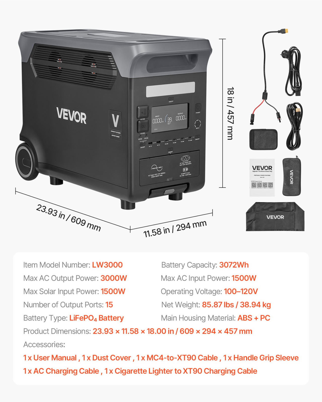 3000W Portable Power Station 3072Wh LiFePO4 Solar Generator Backup 15 Ports