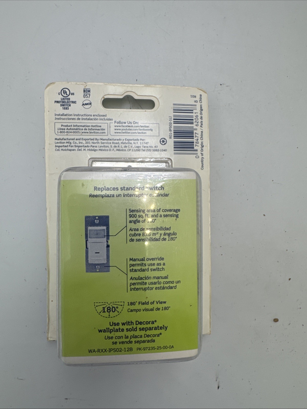 Leviton IPS02 Decora Auto-On Universal Motion Sensor, Ivory, NEW