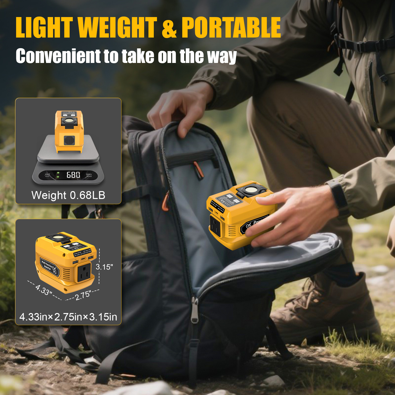 DC 20V to AC 110V Power Inverter Compatible with Dewalt 20V Battery 220W Output