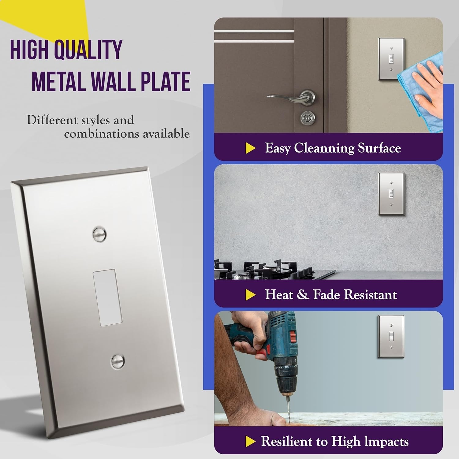 Corrosion-Resistant Polished Chrome Toggle Light Switch Wall Plate, 1-Gang