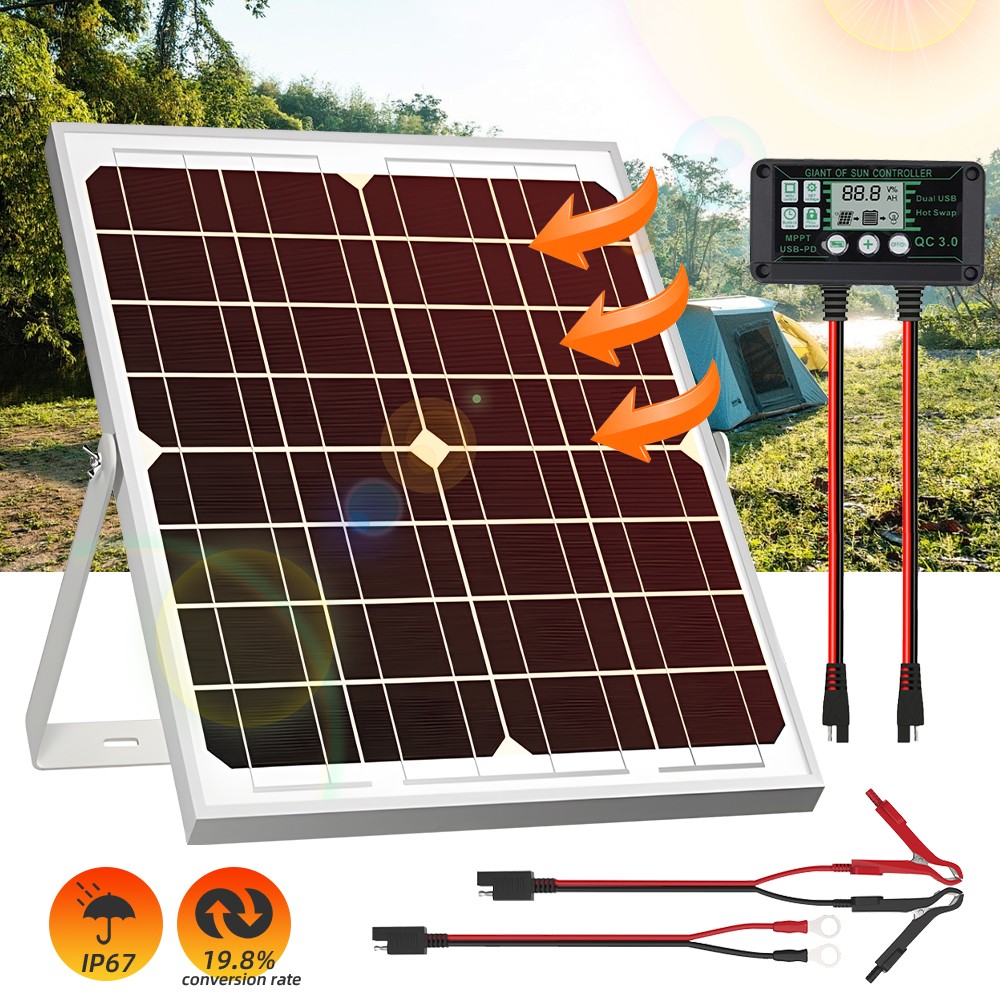 30W Solar Power Panel 12V Trickle Charger Battery Maintainer Tender + Controller
