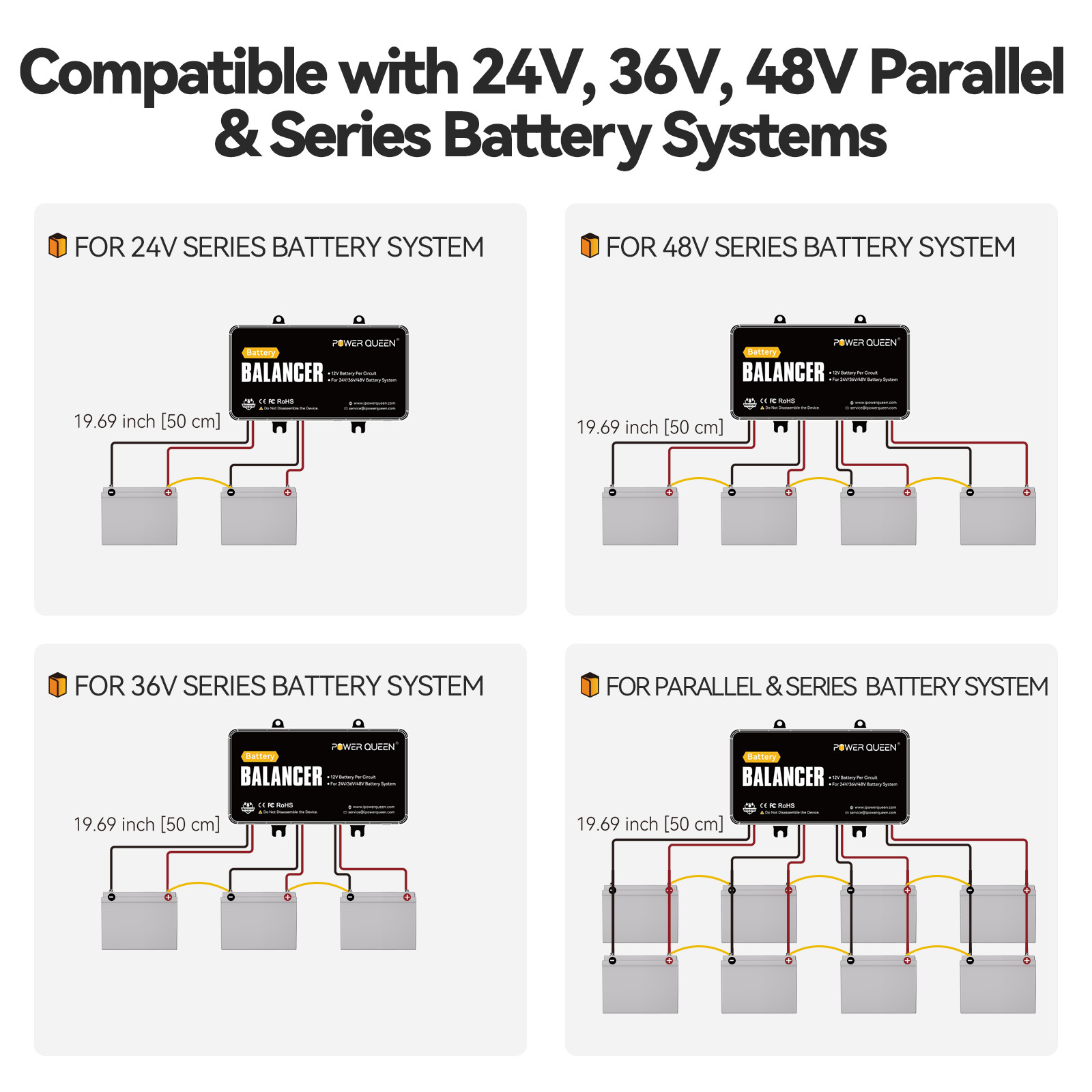 PowerQueen Battery Balancer Equalizer for 24V/36V/48V Bank LiFePO4/Lead Acid/Gel