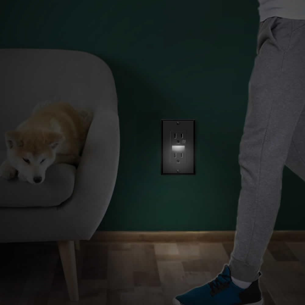 Black Wall Outlet Receptacle with Night Light,Electrical Receptacle Outlets,15A