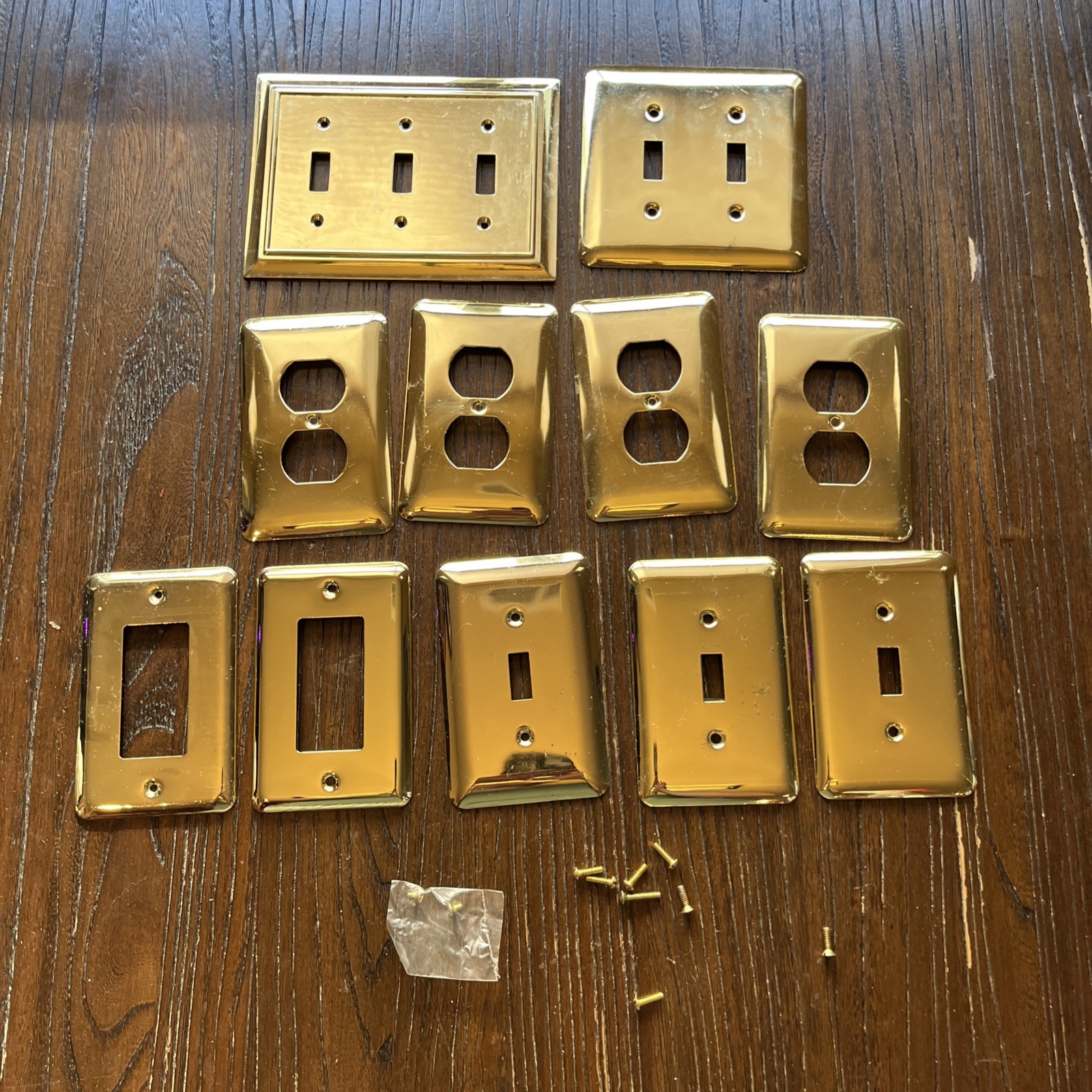 11 Pc Vtg Gold Brass Wall Plate Cover Mixed Lot Outlet Toggle Switch Plates GFI