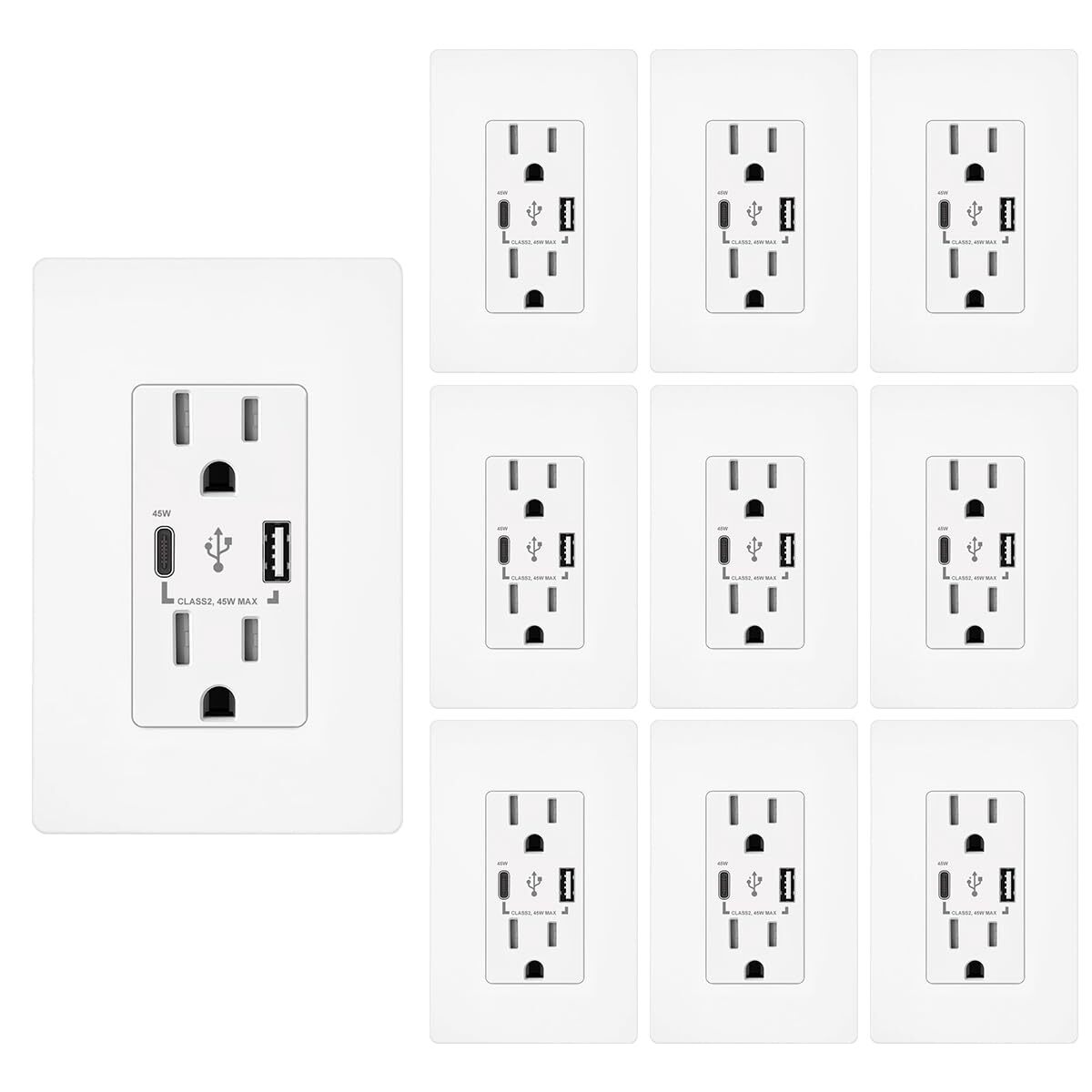 USB C Outlet PD,45W Power Delivery Decora Receptacle,15Amp Tamper Resistant,4.8A