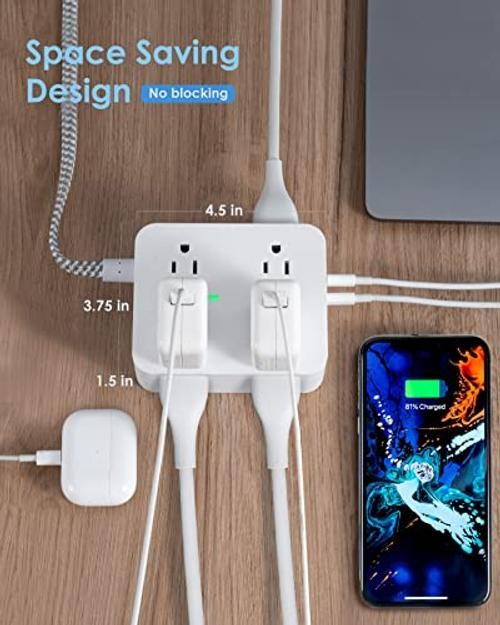 6Ft Surge Protector Power Strip USB C, 1080J, 8 Outlet Extender | 6ft White