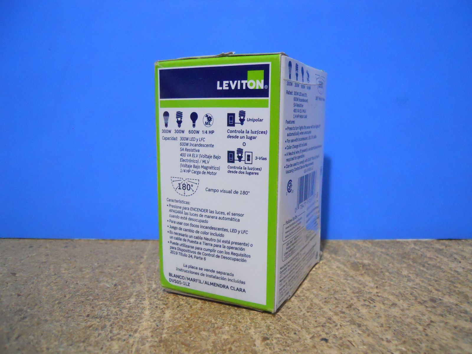Leviton DVS05-1LZ Universal LED/CFL Manual-On Vacancy Sensor