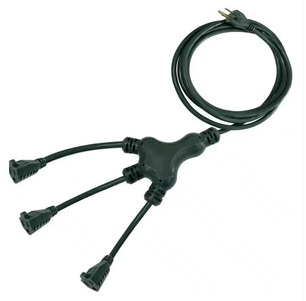 3-Outlet Green Outdoor Extension Cord Water Resistant United States Plug 40 ft