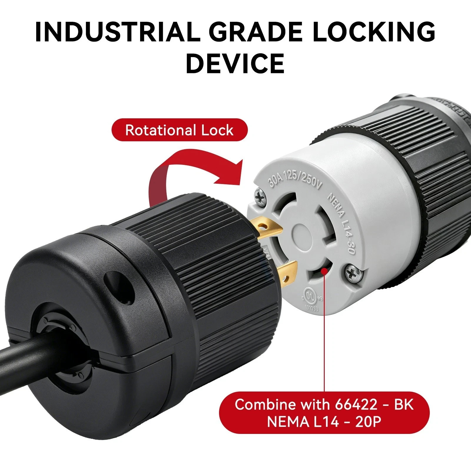 NEMA L14-20P Twist Lock Plug – 20 Amp Generator Connector 125/250V 4 Wire