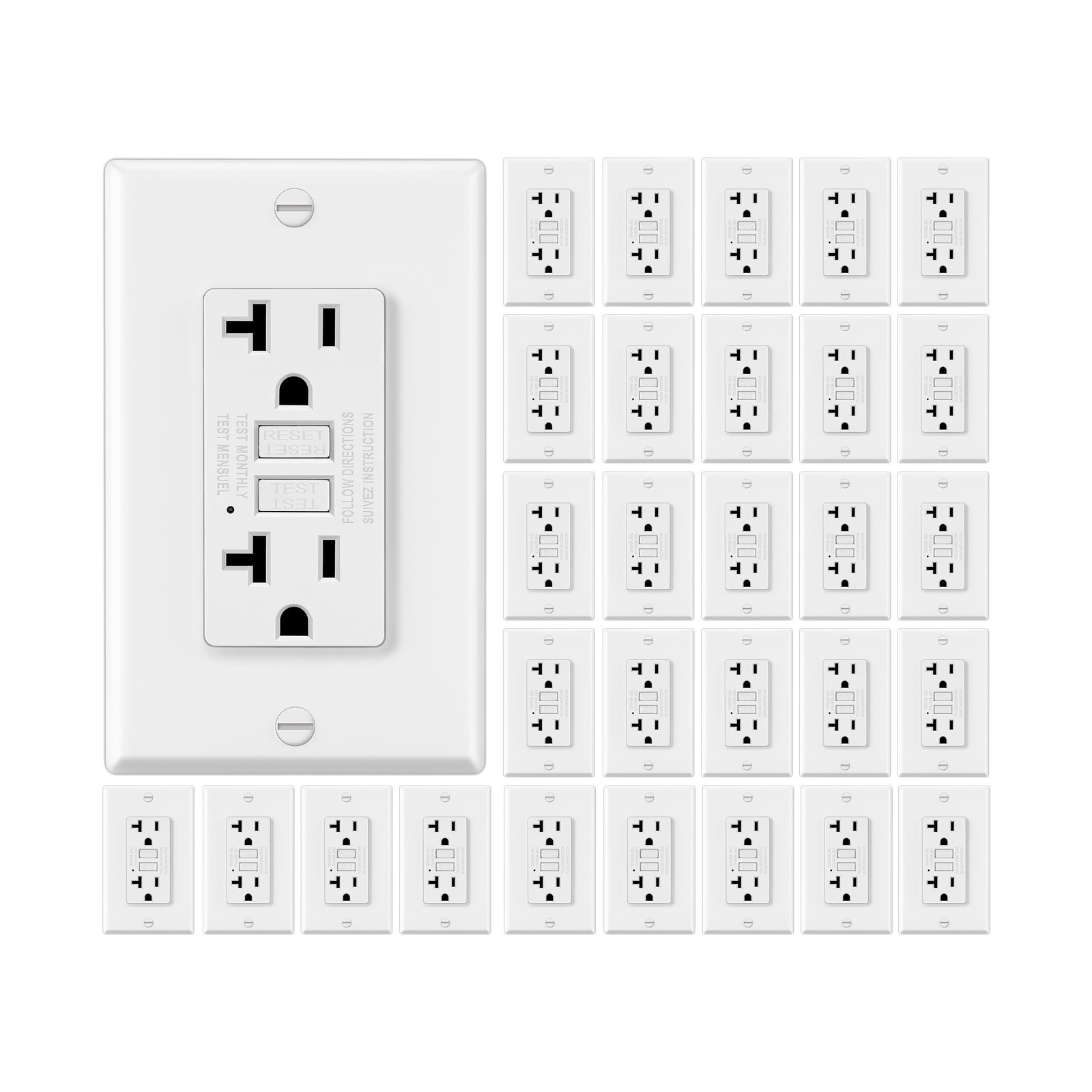 ELECTECK 30 Pack GFCI Outlets 20 Amp, Non-Tamper Resistant, Decor GFI Recepta…