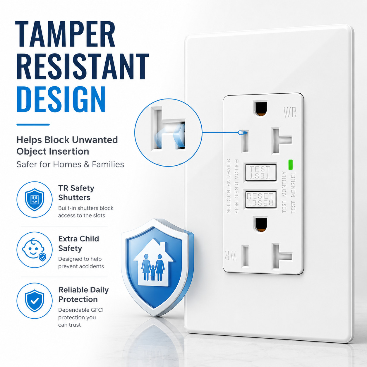 1PK GFCI GFI Outlet 20 Amp TR Weather Resistant with LED Indicator ETL Listed
