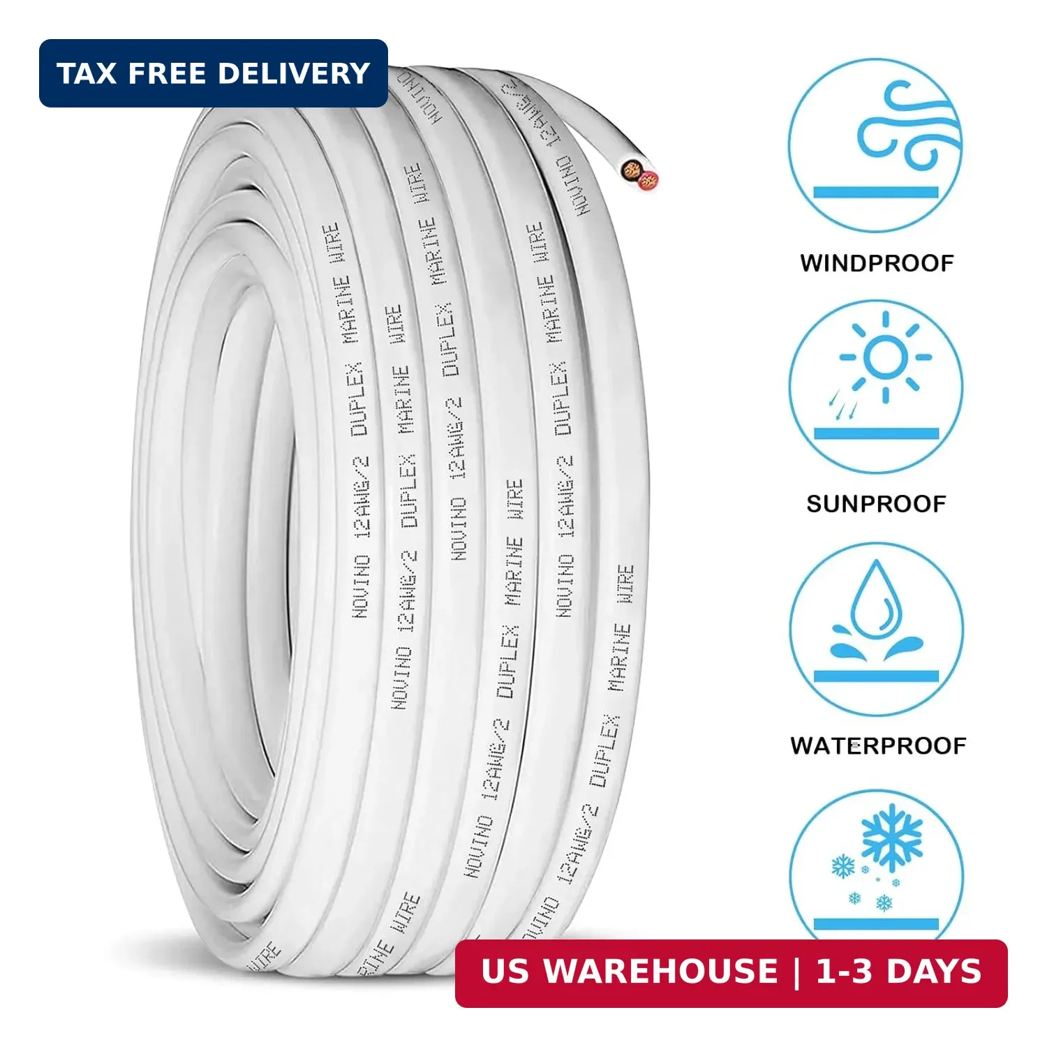 12 Gauge Marine Wire,12 AWG Duplex Marine Grade Wire,30ft Tinned Copper Boat Ele