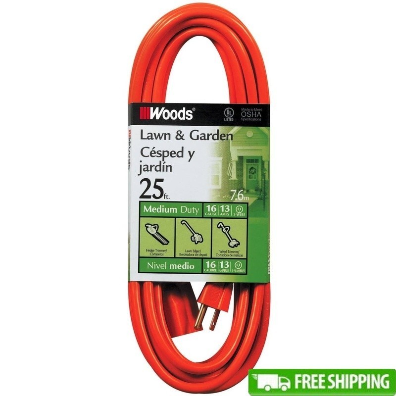 16/3 Vinyl Outdoor Heavy Duty Extension Cord 25ft 13 Amp 125 Volts 1625 Watts