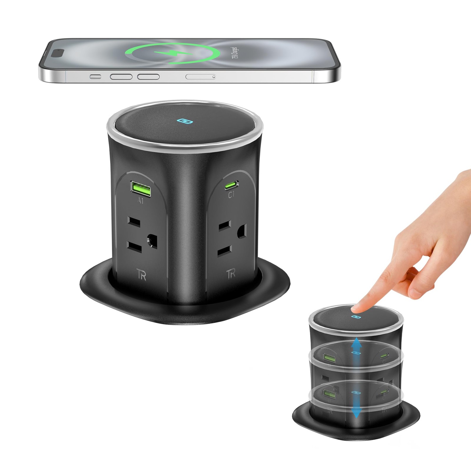 Motorized Pop Up Countertop Outlet with 45W USB C Charging Station