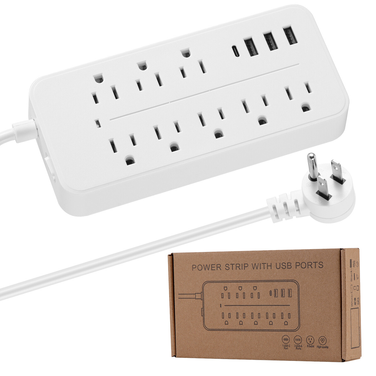 Lot Wall Mountable USB Surge Protector Power Strip with USB Ports 8 Outlet Plugs