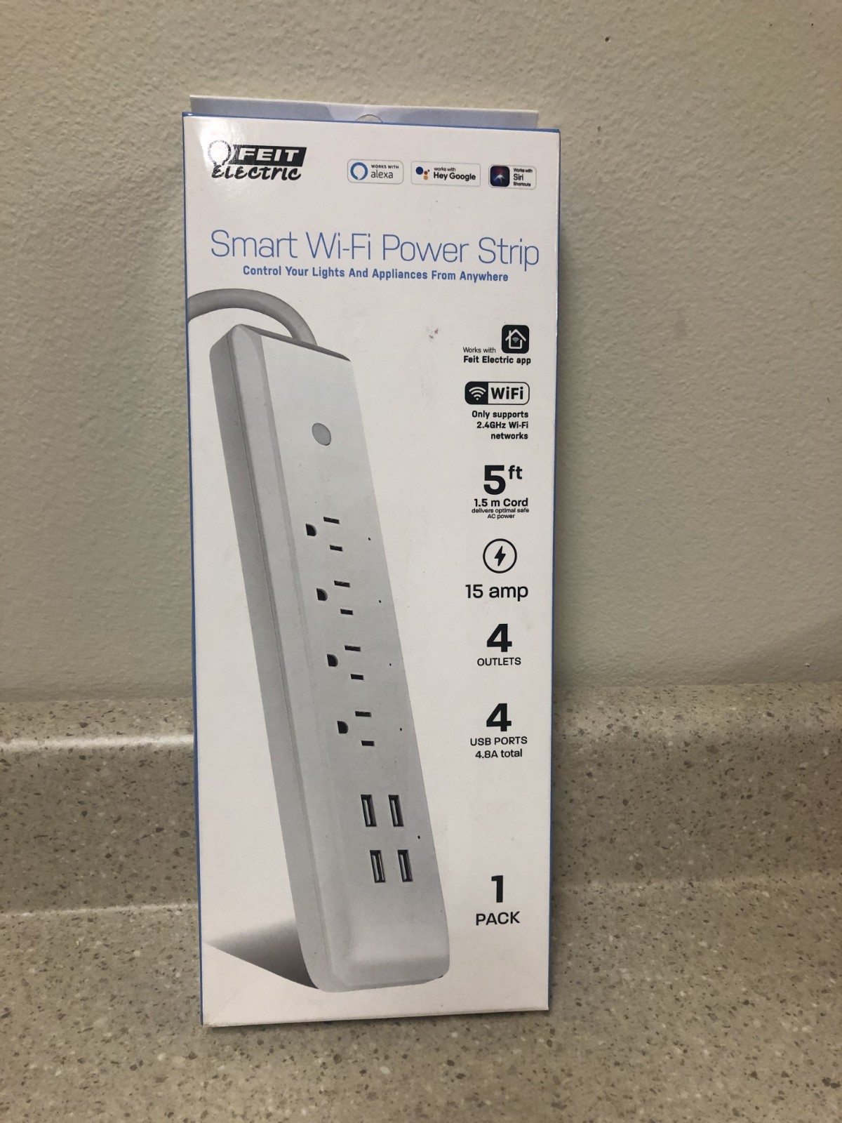 Feit Smart Home 5 ft. L 4 outlets Smart-Enabled Wi-Fi Power Strip with USB White