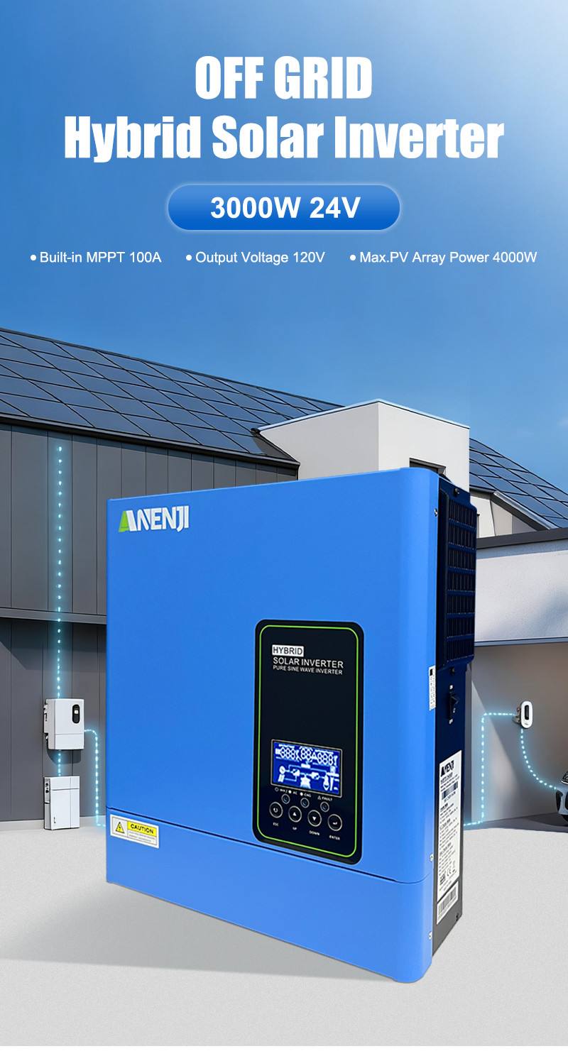 3KW 24V Solar Inverter Hybrid Off Grid 110V/120V MPPT 100A Charger Controller US