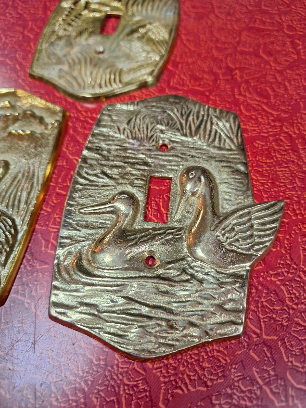 Lot of 3 True Vintage 1980s Solid Brass Switch Plate Covers Ducks Herons Palms
