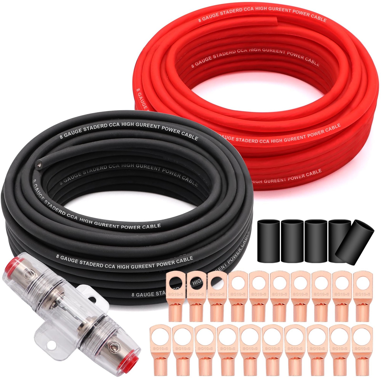 8 Gauge Wire Copper Clad Aluminum CCA (50FT Each for Black/Red) with 8ga lugs…