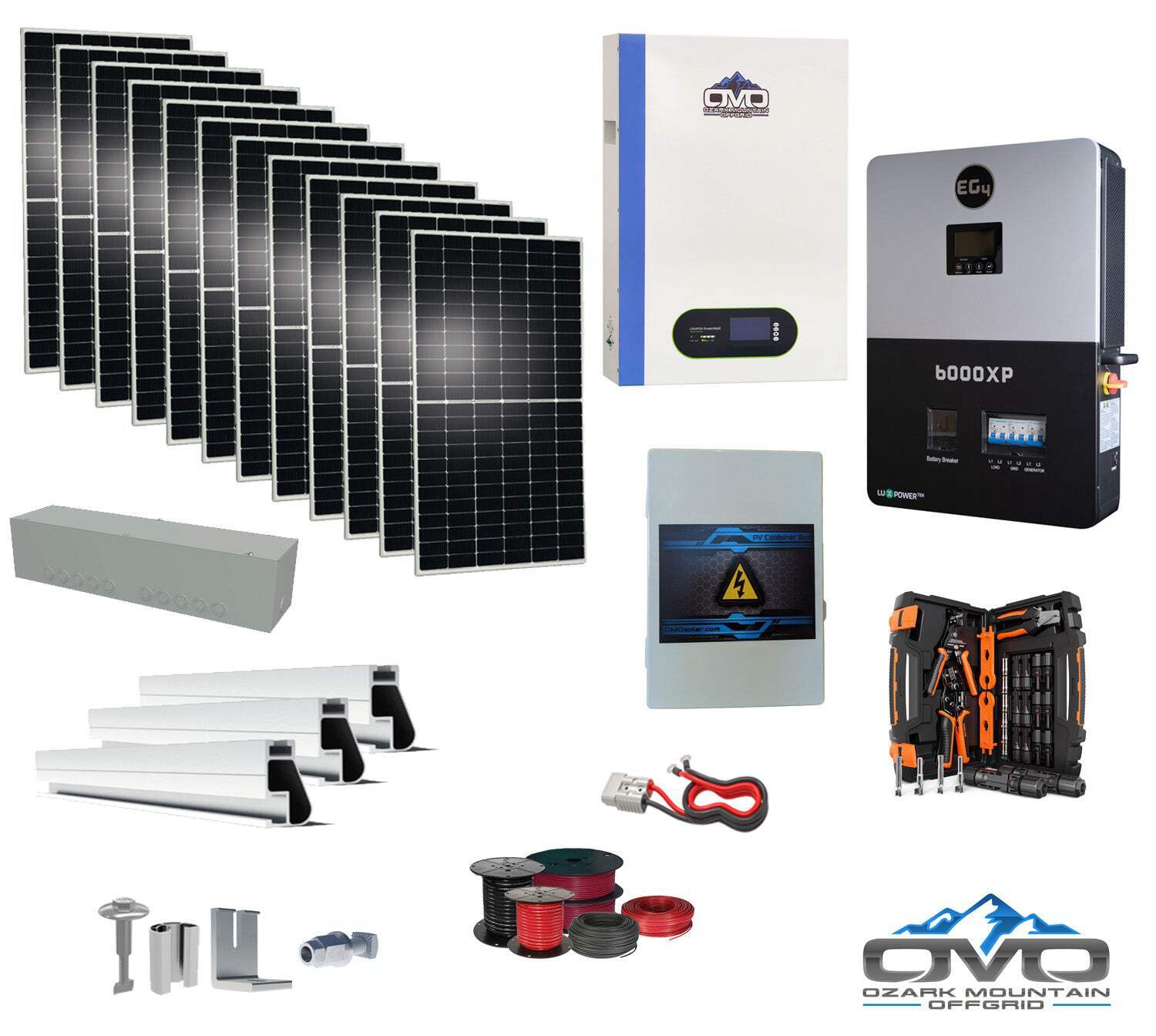 6KW Complete Offgrid Solar Kit + 6K EG4 6000XP Inverter + 5.12KW OMO 48V Patriot