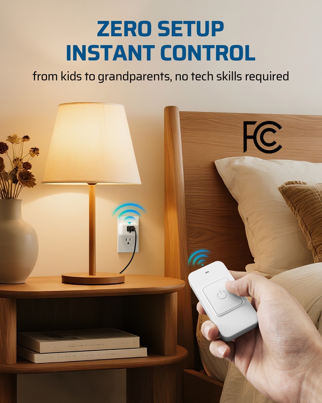 Large Button Wireless Remote Control Outlet Plug for Elderly & Seniors 100FT
