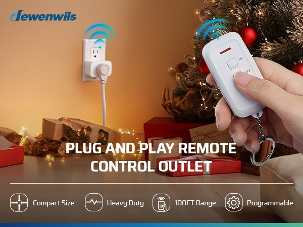 Wireless Remote Control Outlet, Plug-in, 15A 1875W, 100 Ft Range, No Wiring Need