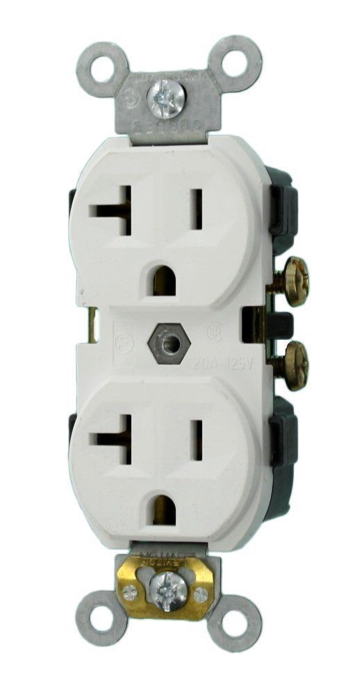 Leviton CR20 20 A 125 V Narrow Body Duplex Receptacle Straight Blade, Ivory