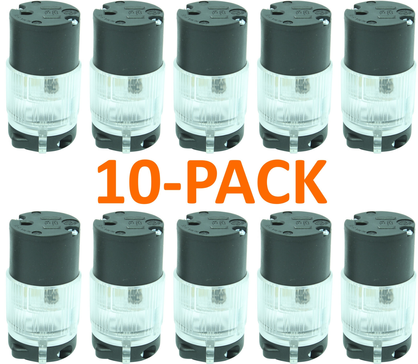 Lot of 10 Lighted 15A 120V Male Female Extension Cord Replacement End Power Plug