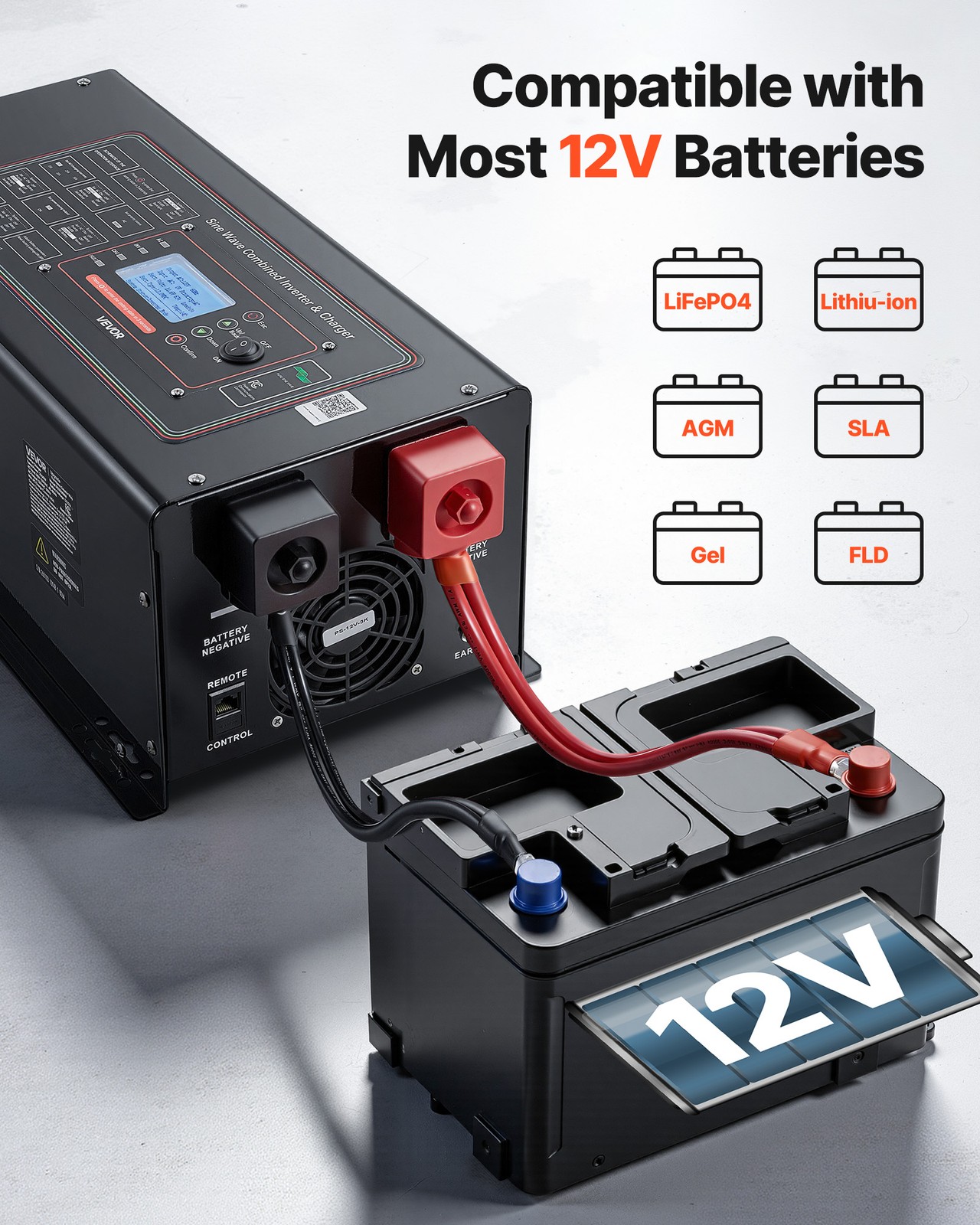 VEVOR Pure Sine Wave Inverter Charger 3000W DC 12V to AC 120V Power Inverter LCD