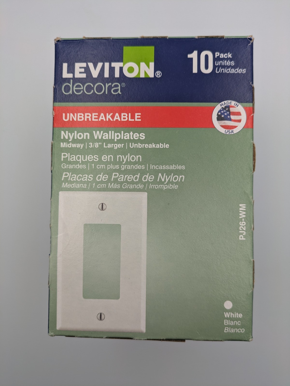 Leviton PJ26-WM Decora Wall Plate Midway Medium Nylon White USA Pack of 10 – P26